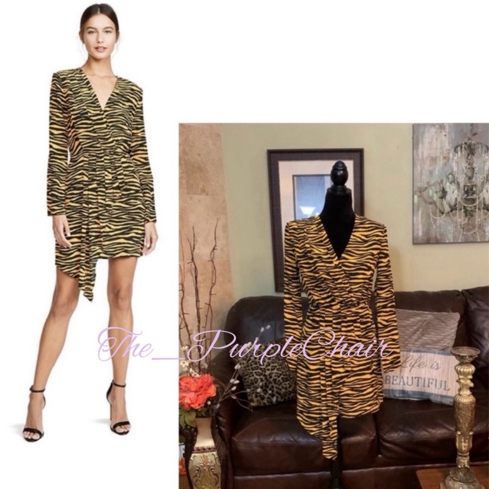 A.L.C. NWT Long Sleeve Tiger Print Silk Jensen Dress 2